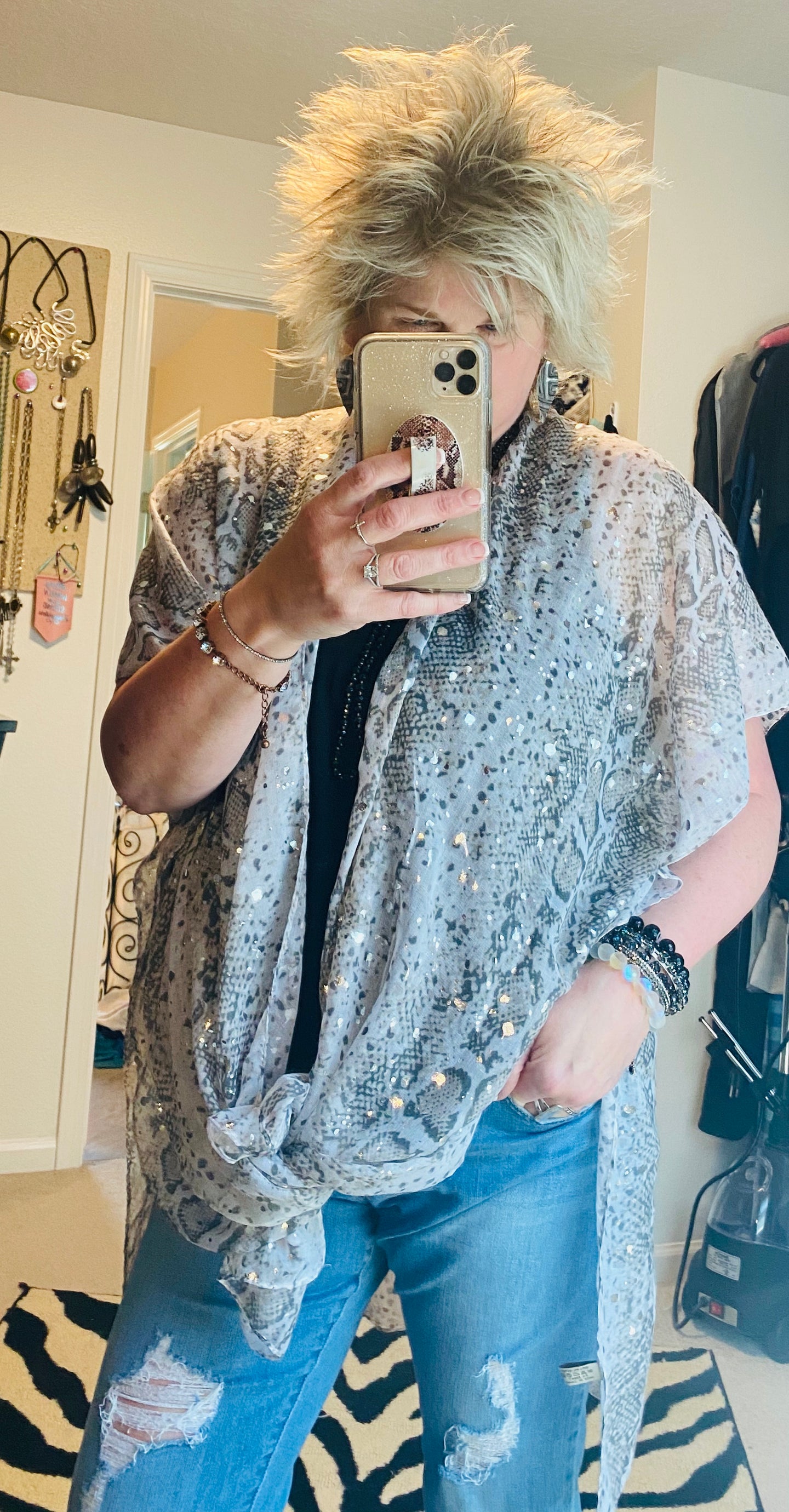 Metallic Snake Print Kimono