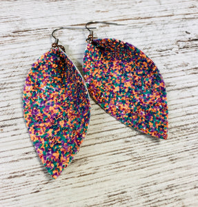Coral Glitter Leather Earring
