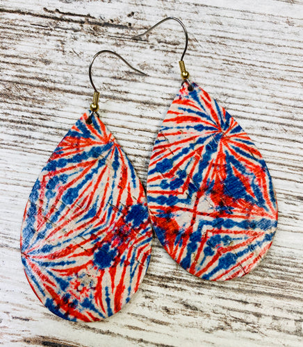 Red White & Blue Tie Dye Leather Earring