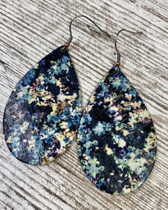 Blue Abstract Print Cork Leather Earring