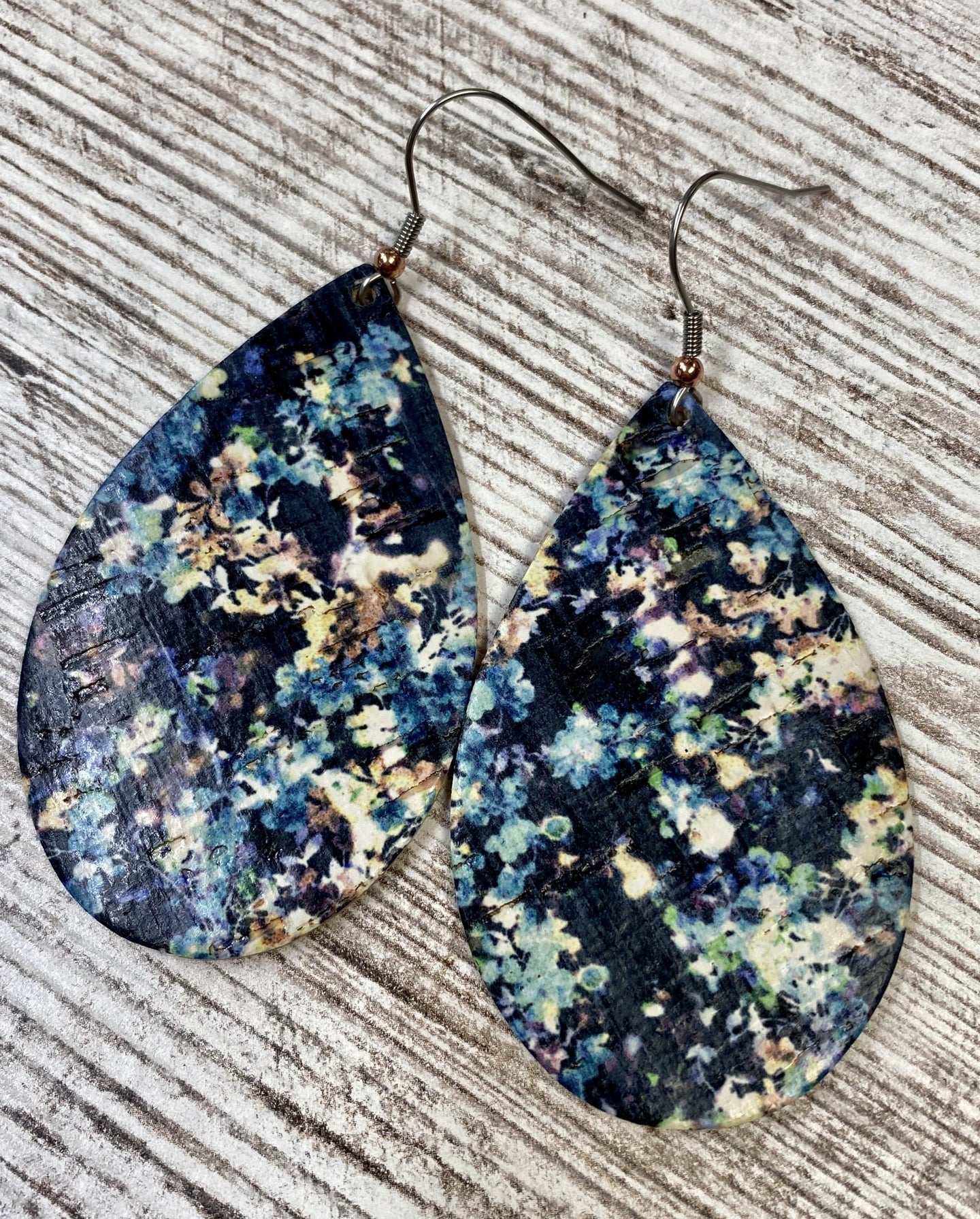 Blue Abstract Print Cork Leather Earring