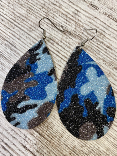 Camo Glitter Leather Earrings