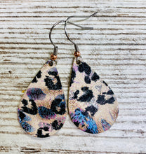 Distressed Pastel Leopard Leather Earring on Cork