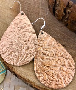 Western Rose Gold Leather Earring
