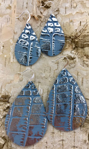Blue & Metallic Silver Leather Earring