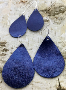 Satin Navy Blue Leather Earring