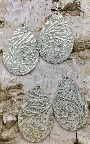 White Wash Gold Leather Earring