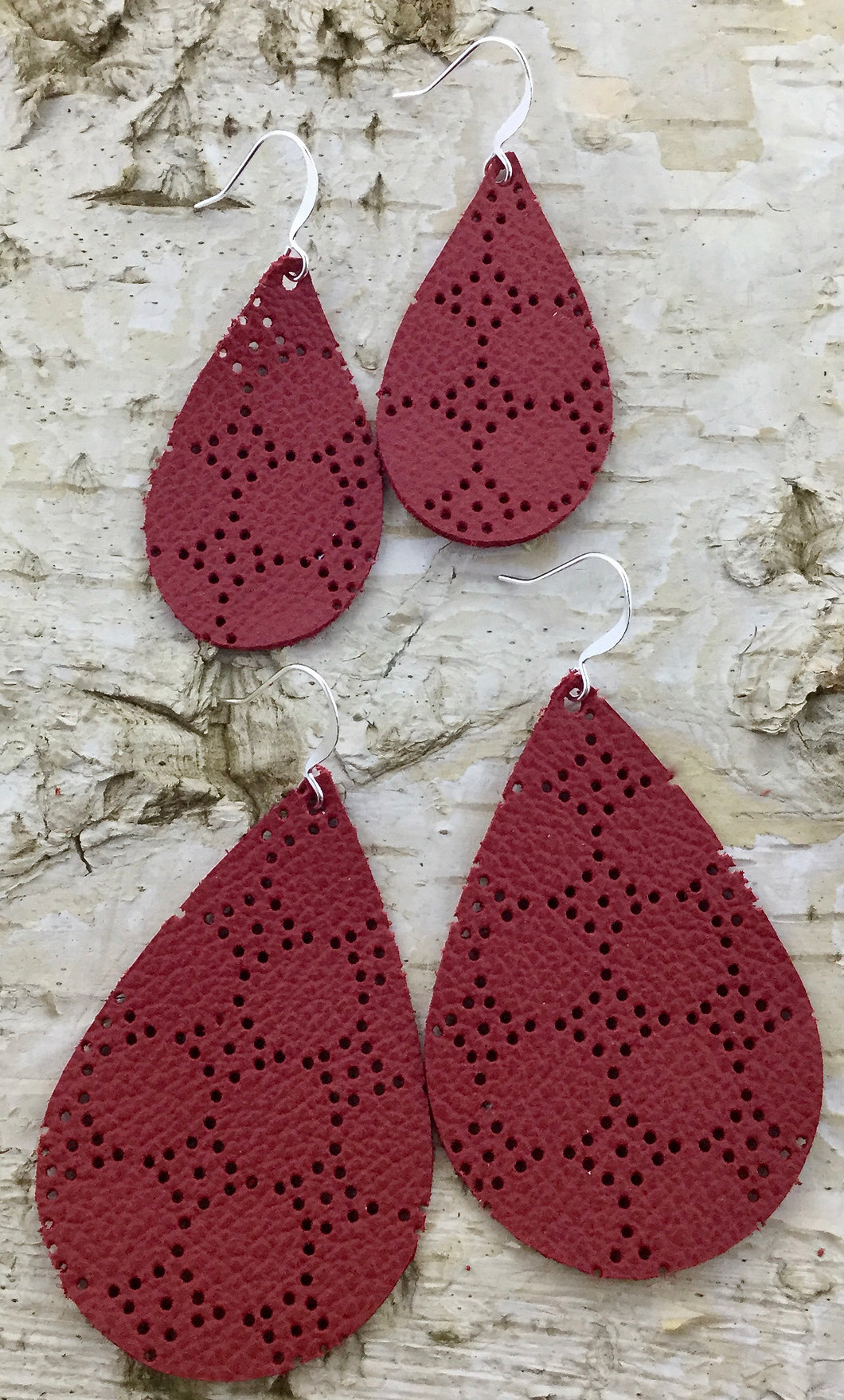 Red Swiss Dot Leather Earring