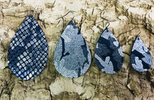 Navy & Silver Camo Leather Earring