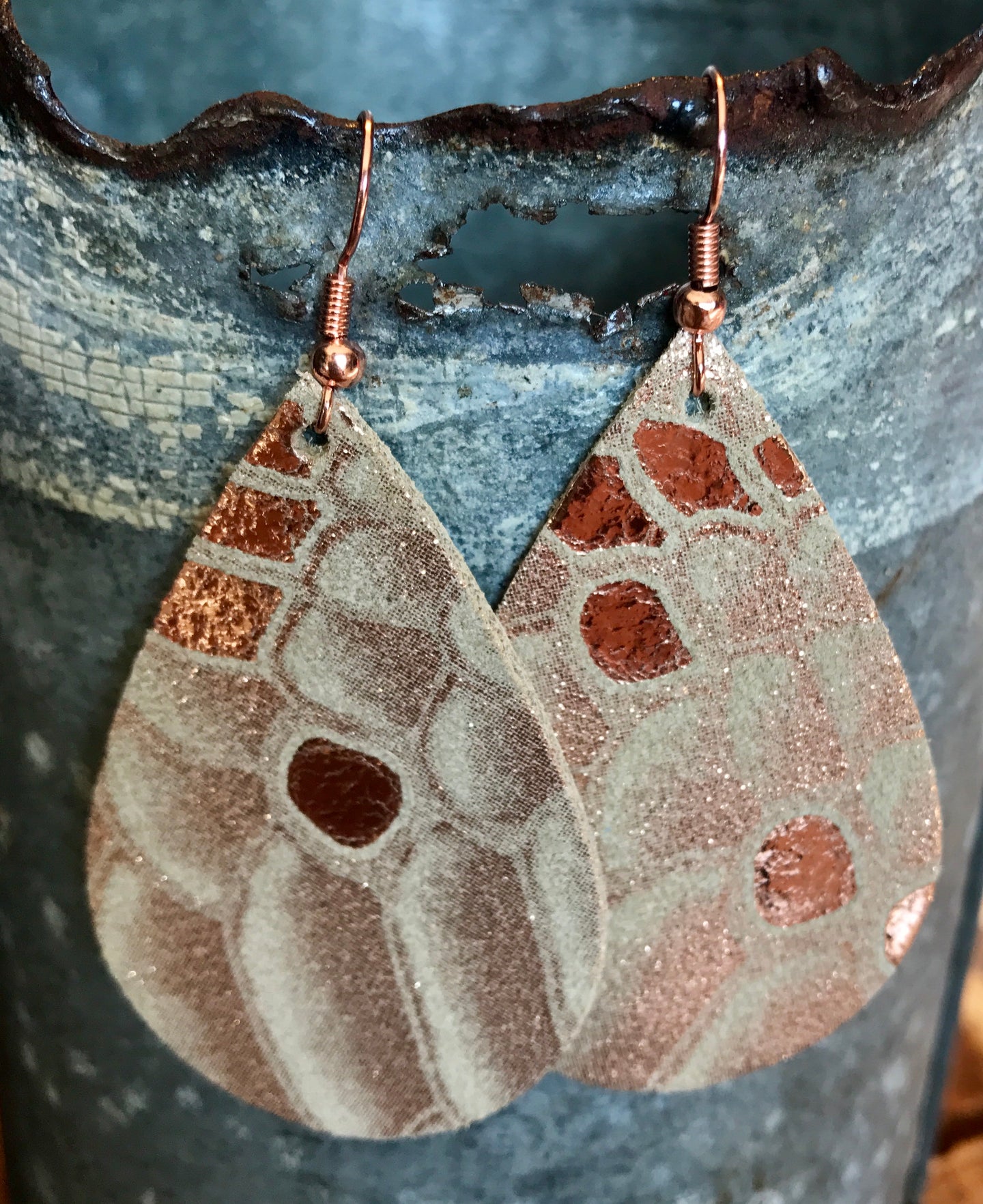 Taupe & Rose Gold Leather Earring