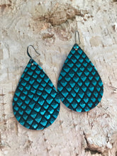 Teal Fish Scale Leather Earring