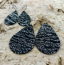 Black & Silver Distressed Leather Earring