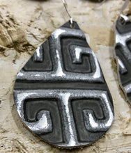 Grey Metallic Greek Key Leather Earring