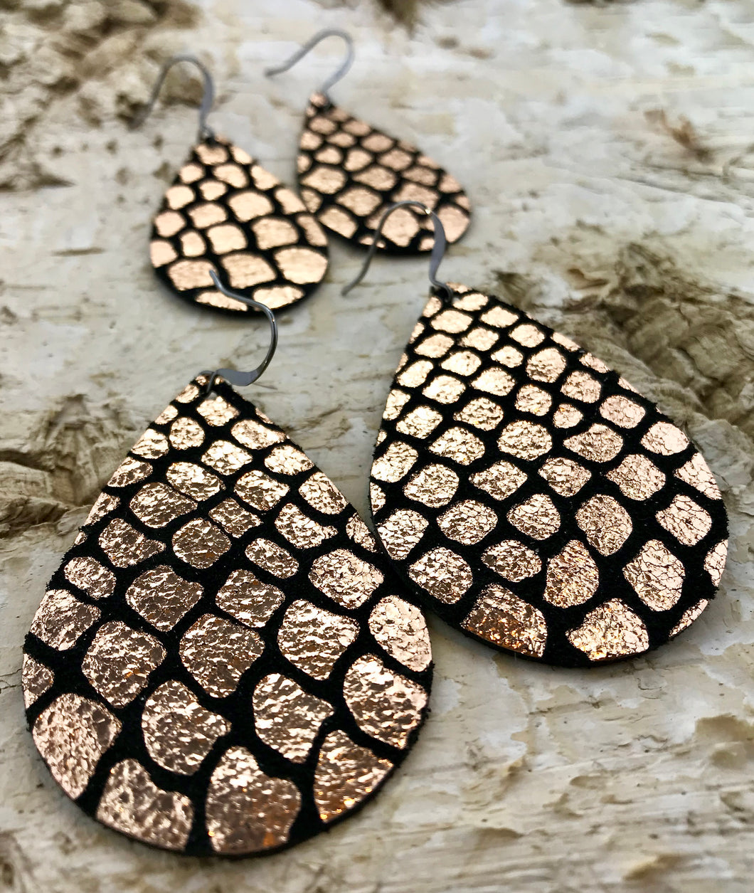 Rose Gold Metallic Croc Leather Earring