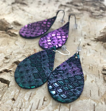 Purple & Teal Scale Leather Earring