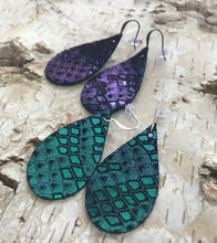 Purple & Teal Scale Leather Earring