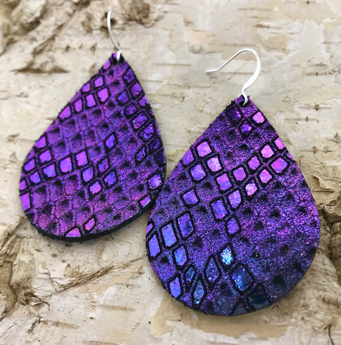 Purple & Teal Scale Leather Earring