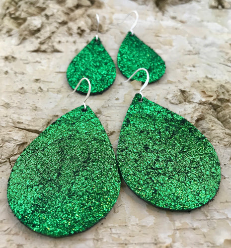 Green Vintage Crackle Leather Earring