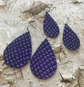 Purple Fish Scale Leather Earring