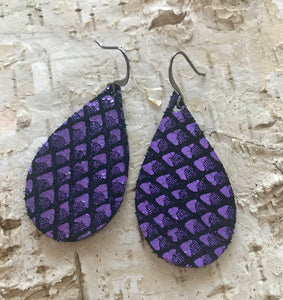 Purple Fish Scale Leather Earring