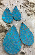 Teal & Tan Scale Leather Earring
