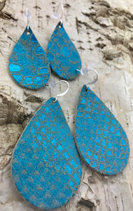 Teal & Tan Scale Leather Earring