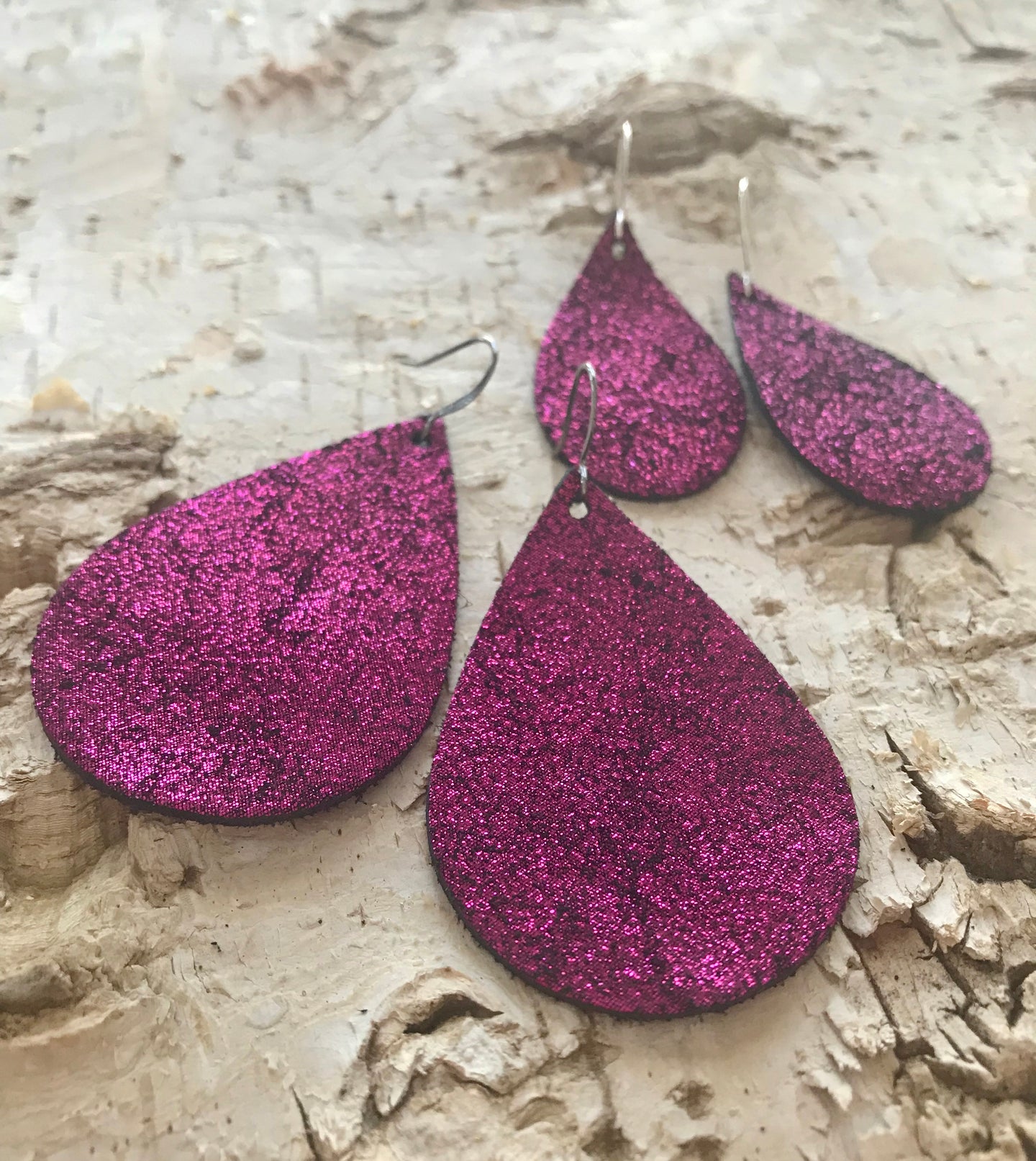 Fuchsia Vintage Crackle Leather Earring