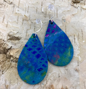 Turquoise Iridescent Scale Leather Earring