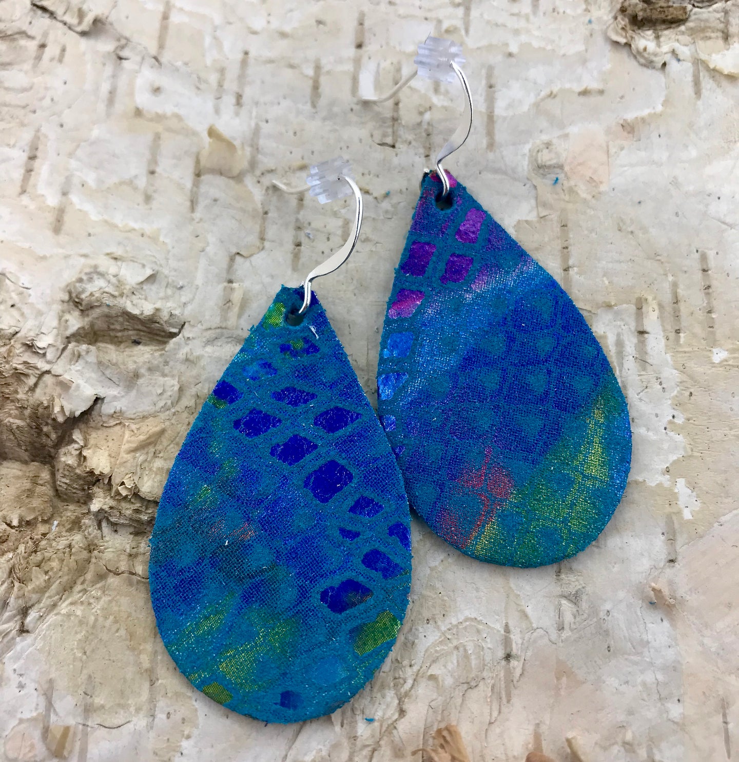 Turquoise Iridescent Scale Leather Earring