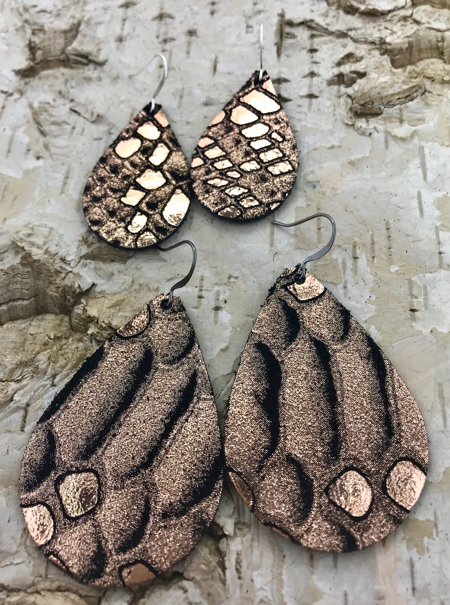 Rose Gold Snakeskin Leather Earring