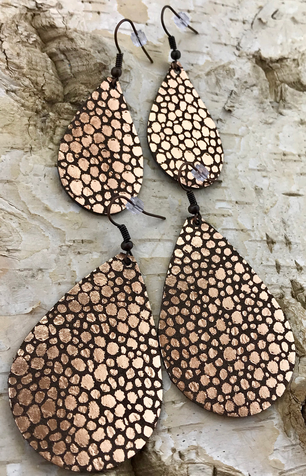 Rose Gold & Brown Speckle Leather Earring