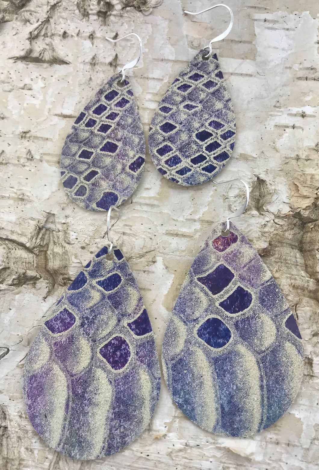 Purple & Blue Neutral Snakeskin Leather Earring