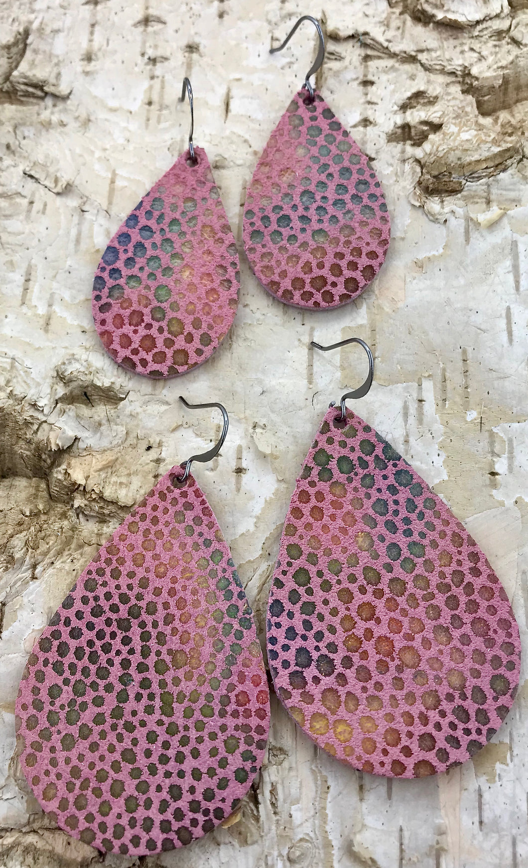 Pink & Rainbow Speckle Leather Earring