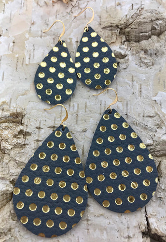 Grey & Gold Polka Dot Leather Earring