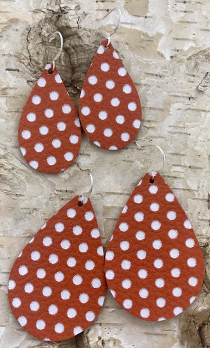 Orange & White Polka Dot Leather Earring