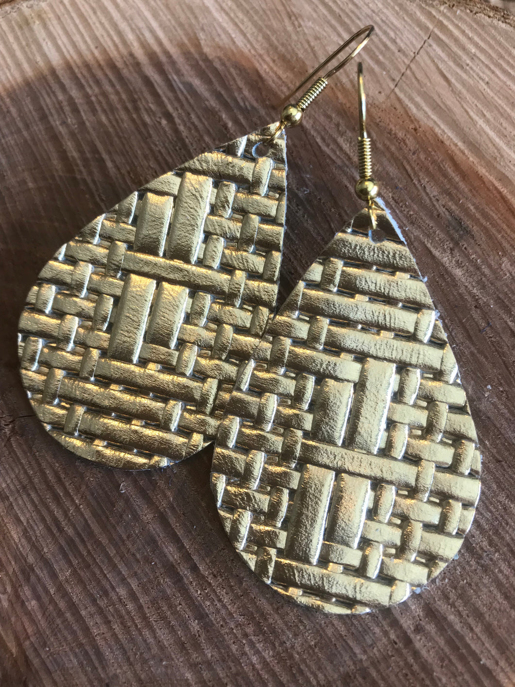 Gold BasketWeave Leather Earring